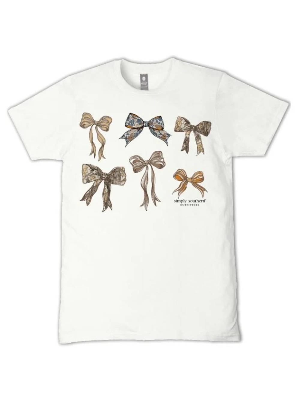 Simply Southern Cute Camo Bows Tee Women’s XXL / 2X T-shirt Ribbons New Cream